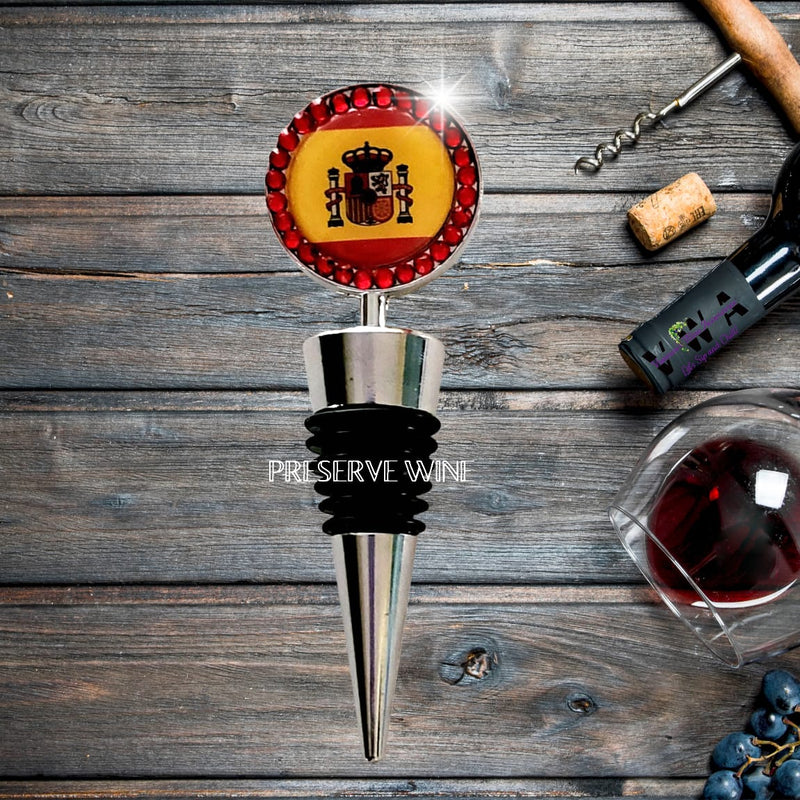 VWA-Rhinestone Spain Flag Wine Bottle Stopper