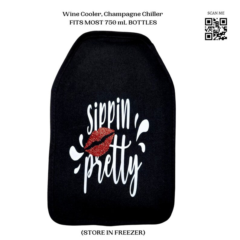 VWA Glitter Wine & Champagne Cooler Sleeve – SIPPIN’ PRETTY | Premium Neoprene Insulated Sleeve