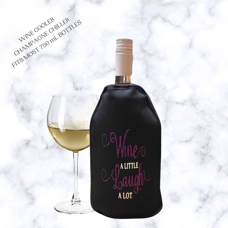 VWA Glitter Wine & Champagne Cooler Sleeve – WINE A LITTLE LAUGH A LOT | Premium Insulated Sleeve