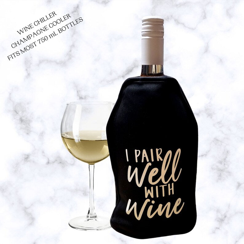 VWA Wine Cooler Sleeve – I PAIR WELL WITH WINE | Premium Insulated Neoprene Bottle Chiller