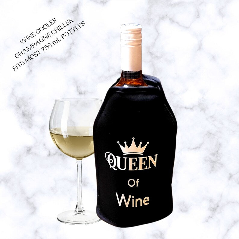 VWA Rhinestone Wine & Champagne Cooler Sleeve – QUEEN OF WINE | Premium Glitter Insulated Wine Chiller