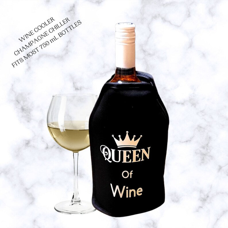 VWA Rhinestone Wine and Champagne Cooler Sleeve-QUEEN OF WINE, Premium Neoprene Insulated Sleeve for Perfectly Chilled Beverages