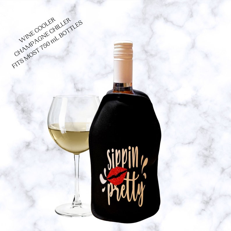 VWA Glitter Wine & Champagne Cooler Sleeve – SIPPIN’ PRETTY | Premium Neoprene Insulated Sleeve