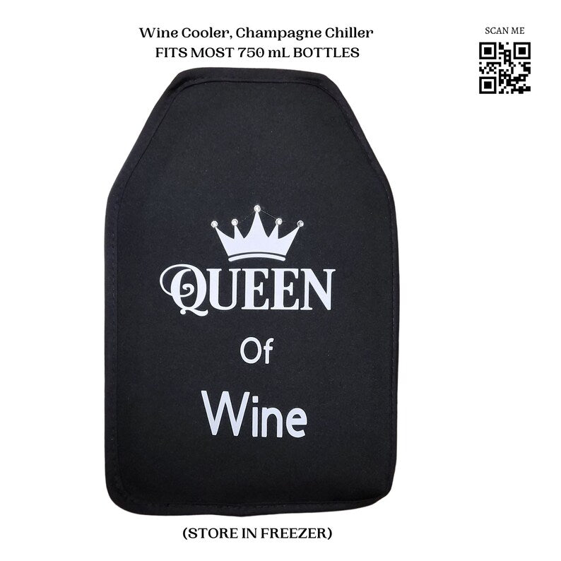 VWA Rhinestone Wine and Champagne Cooler Sleeve-QUEEN OF WINE, Premium Neoprene Insulated Sleeve for Perfectly Chilled Beverages