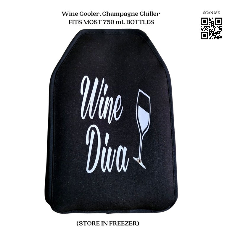VWA Rhinestone Wine and Champagne Cooler Sleeve-WINE DIVA, Premium Neoprene Insulated Bags for Perfectly Chilled Beverages
