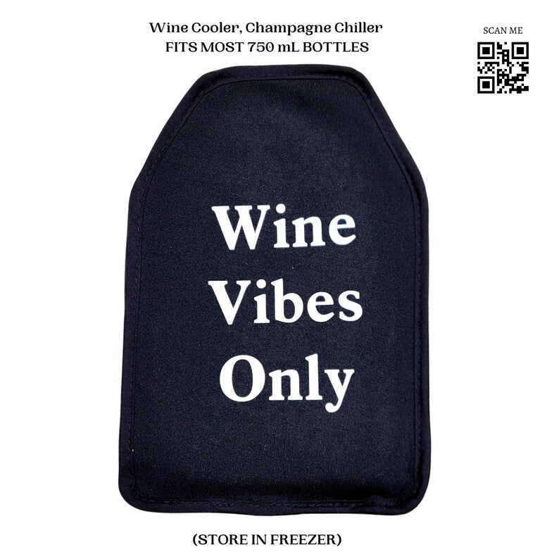VWA Wine and Champagne Cooler Sleeve – WINE VIBES ONLY | Dual Gel Pack Insulated Chiller