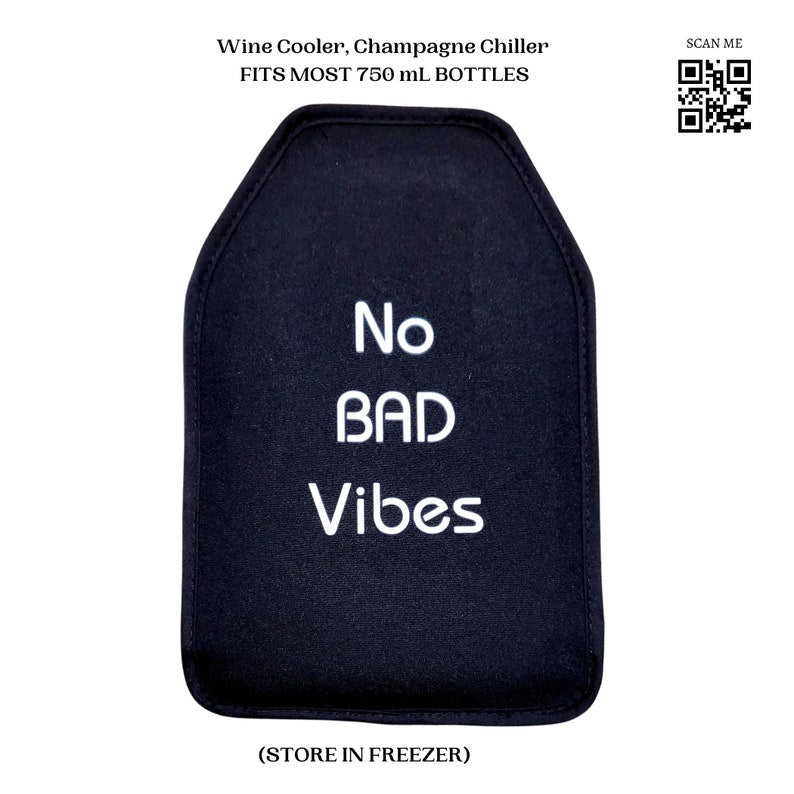 VWA Wine & Champagne Cooler Sleeve – NO BAD VIBES | Premium Neoprene Insulated Sleeve for Perfectly Chilled Bottles