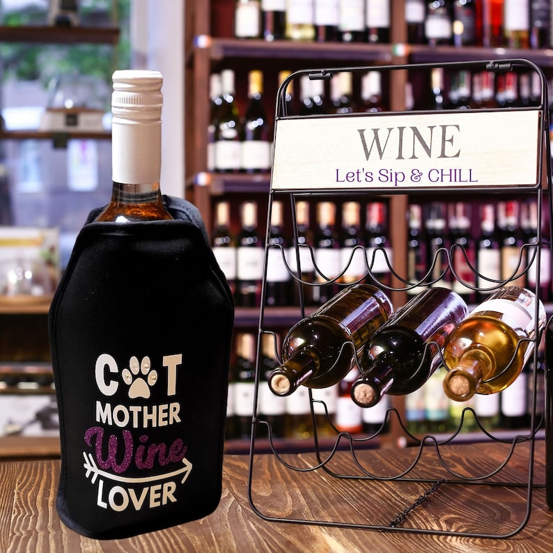 VWA Rhinestone Wine and Champagne Cooler Sleeve-CAT MOTHER WINE LOVER