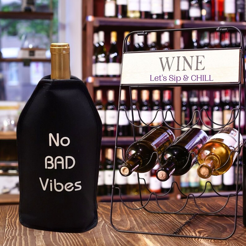 VWA Wine & Champagne Cooler Sleeve – NO BAD VIBES | Premium Neoprene Insulated Sleeve for Perfectly Chilled Bottles