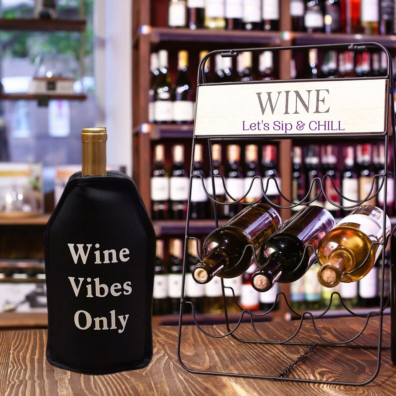 VWA Wine and Champagne Cooler Sleeve – WINE VIBES ONLY | Dual Gel Pack Insulated Chiller