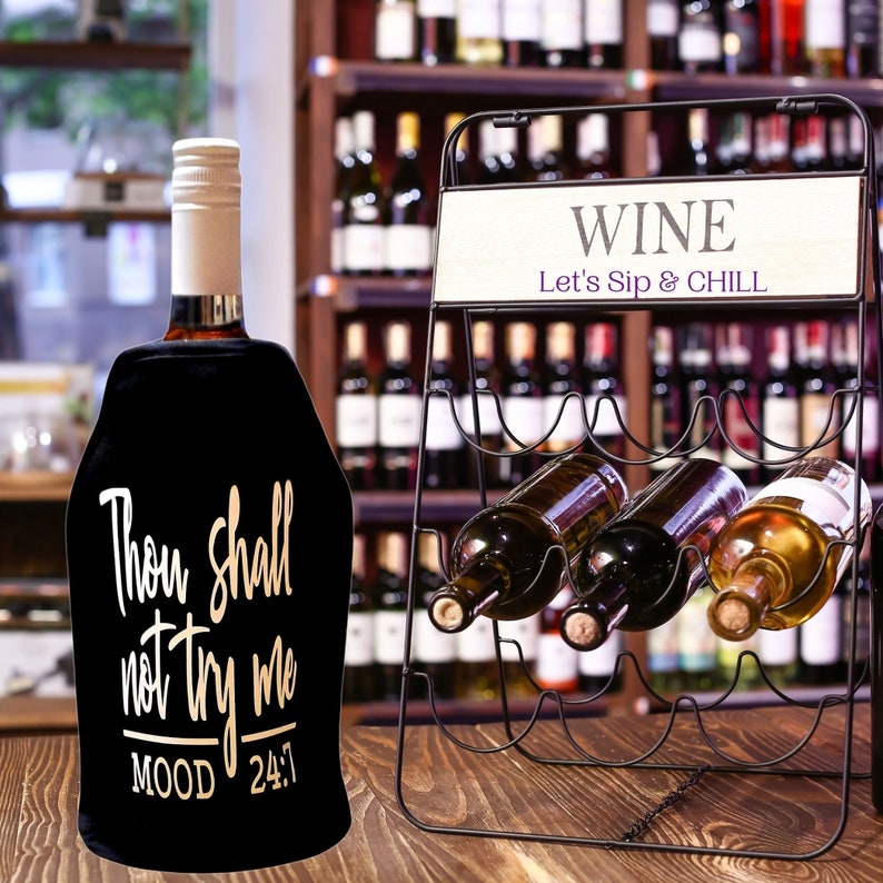 VWA Wine and Champagne Cooler Sleeve – THOU SHALL NOT TRY ME, Premium Neoprene Insulated Sleeve for Perfectly Chilled Beverages