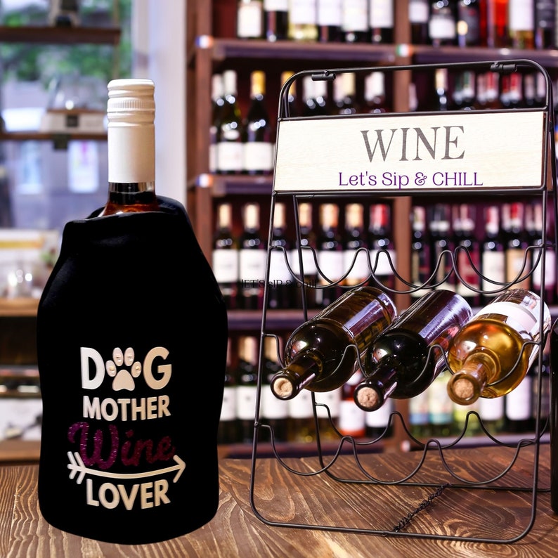VWA Rhinestone Wine and Champagne Cooler Sleeve-DOG MOTHER WINE LOVER